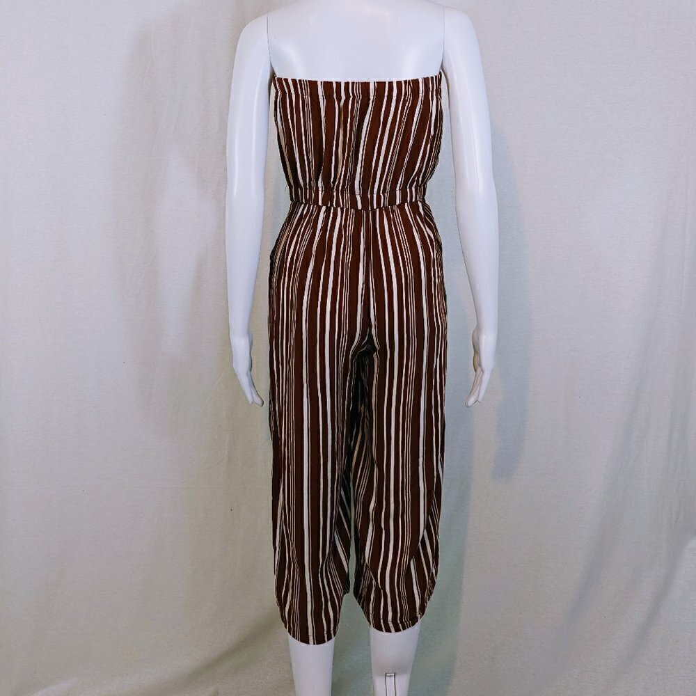 Sho Sho Jumpsuit/Romper Orange and White Vertical Stipes Strapless Size Small - Picture 2 of 7